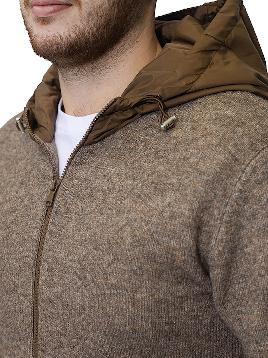 Men's Knitted Cardigan Light Brown Melange