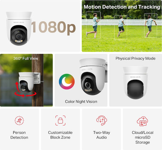 Mercusys MC500 IP Überwachungskamera Wi-Fi Full HD 1080p Wasserdicht mit Zwei-Wege-Kommunikation und Objektiv 4mm