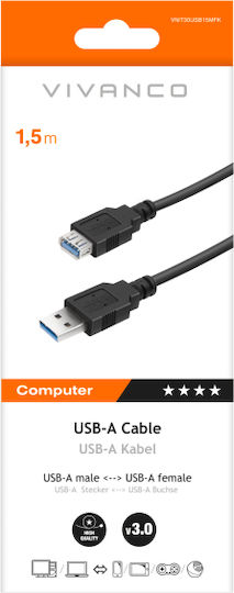 Vivanco USB 3.1 Кабел USB-A мъжки - USB-A женски Черен 1.5м