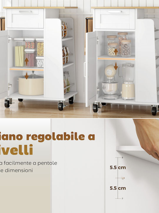 HomCom Τρόλεϊ Κουζίνας Ξύλινο 3 Θέσεων Λευκό 62x40x87cm