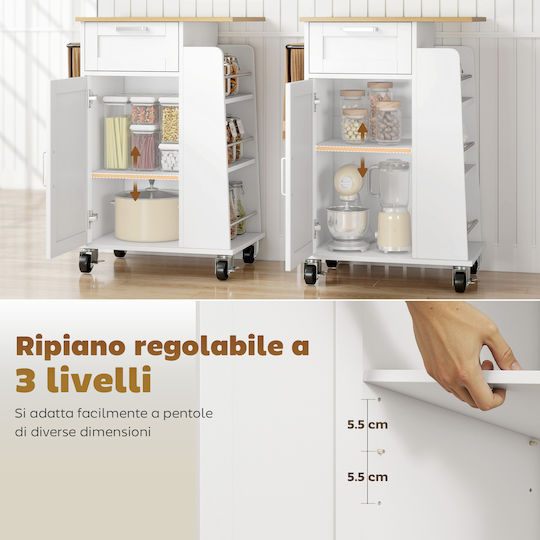 HomCom Wooden Kitchen Trolley 3 Tiers White 62x40x87cm