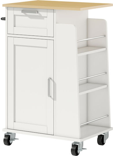 HomCom Wooden Kitchen Trolley 3 Tiers White 62x40x87cm