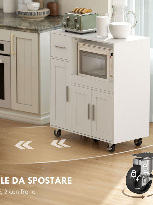 HomCom Wooden White Kitchen Rack with 2 Cabinets Drawer 80x40x88.7cm