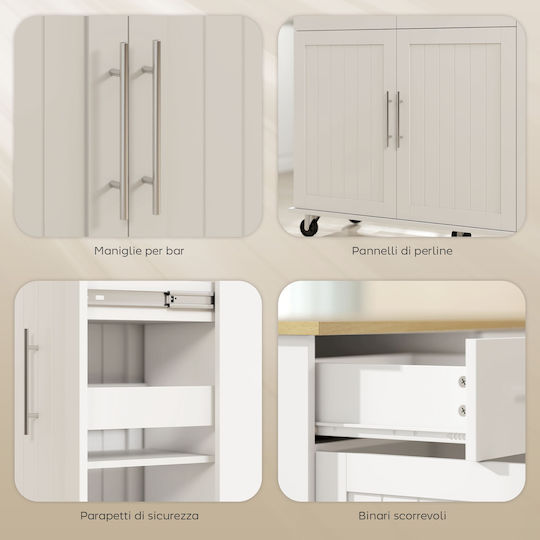HomCom Τρόλεϊ Κουζίνας Ξύλινο 2 Θέσεων Λευκό 91x129cm