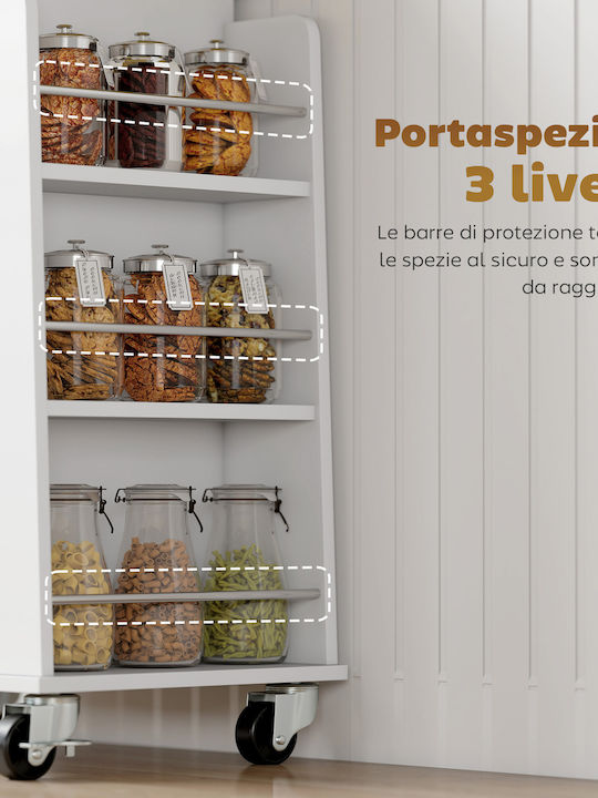 HomCom Τρόλεϊ Κουζίνας Ξύλινο 3 Θέσεων Λευκό 62x40x87cm
