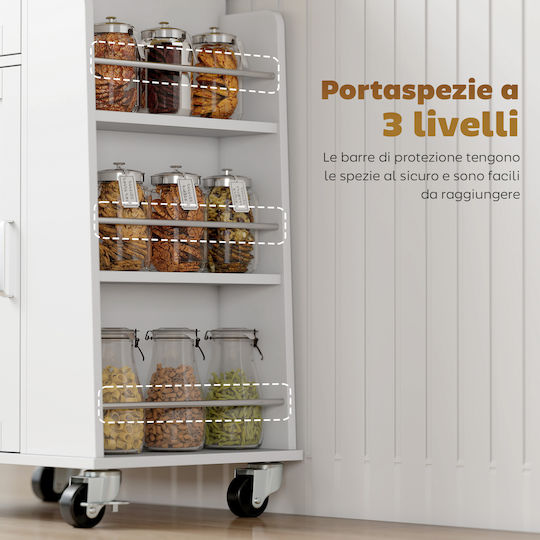 HomCom Wooden Kitchen Trolley 3 Tiers White 62x40x87cm