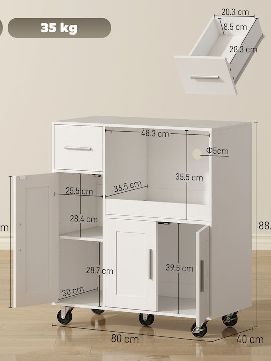 HomCom Wooden White Kitchen Rack with 2 Cabinets Drawer 80x40x88.7cm