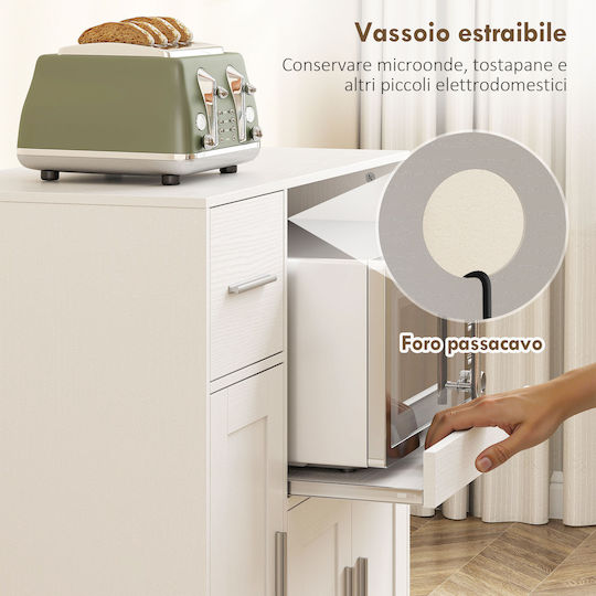 HomCom Wooden White Kitchen Rack with 2 Cabinets Drawer 80x40x88.7cm