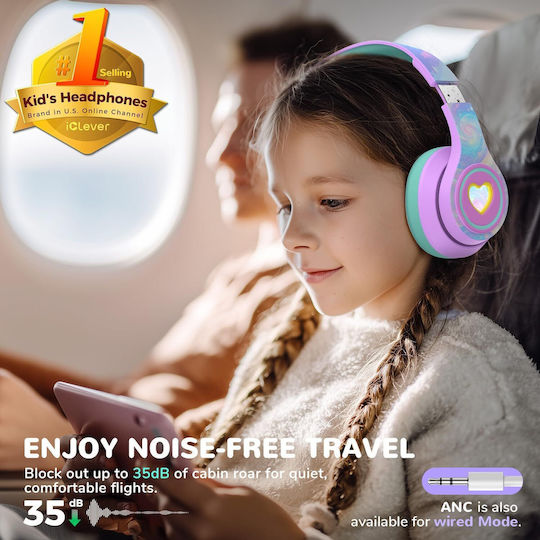 iClever Auraa Fără fir Bluetooth Pentru copii Over Ear Căști cu 47 ore de Funcționare Violet