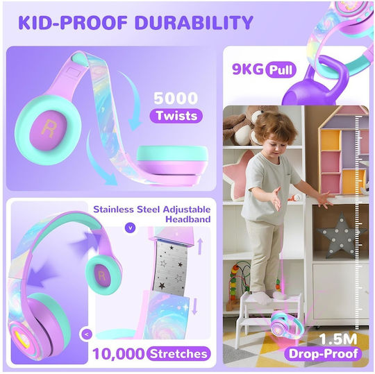 iClever Auraa Fără fir Bluetooth Pentru copii Over Ear Căști cu 47 ore de Funcționare Violet