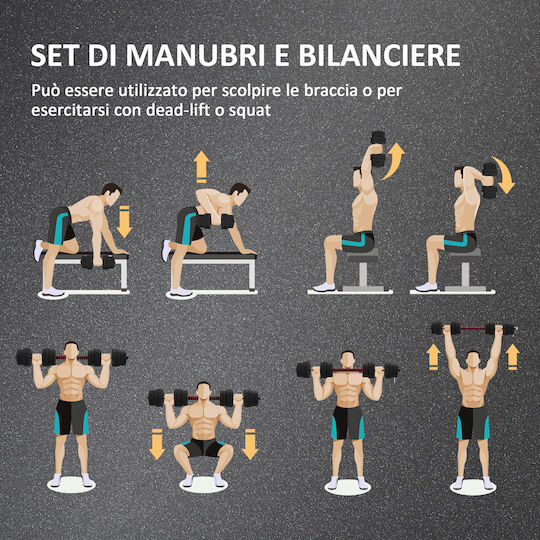 HomCom Adjustable Dumbbell Set with Bar 30kg