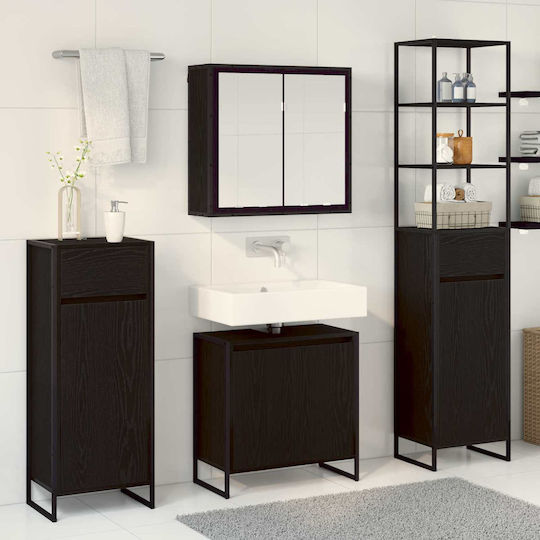 vidaXL Countertop with Sink, Mirror & Column Black Beech