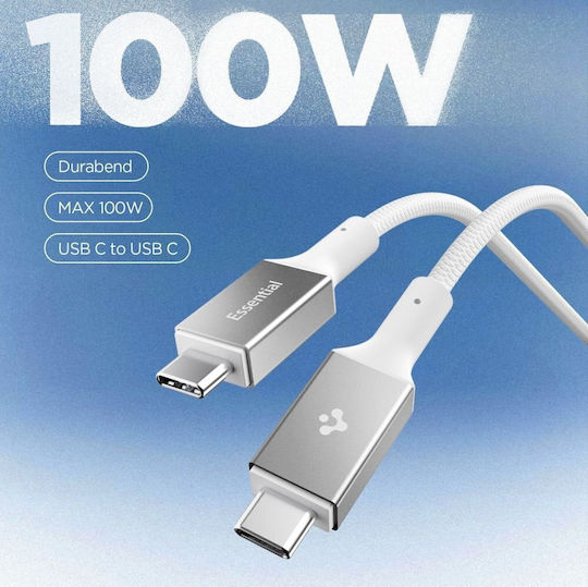 Spigen Essential Ladung Datenübertragung Kabel 2x Usb-C 100w 5gbps 1m Weiß