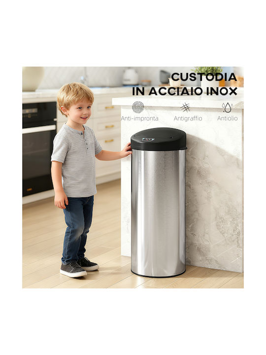 HomCom Waste Bin Waste made of Stainless Steel with Photocell Silver 55lt 1pcs