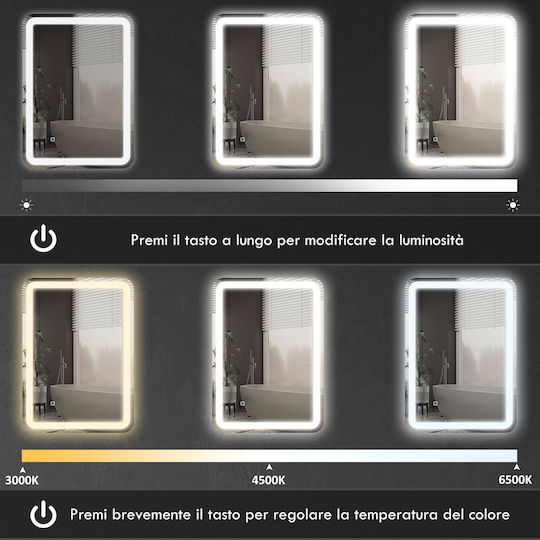 HomCom Bathroom Mirror Led Touch 60x80cm White