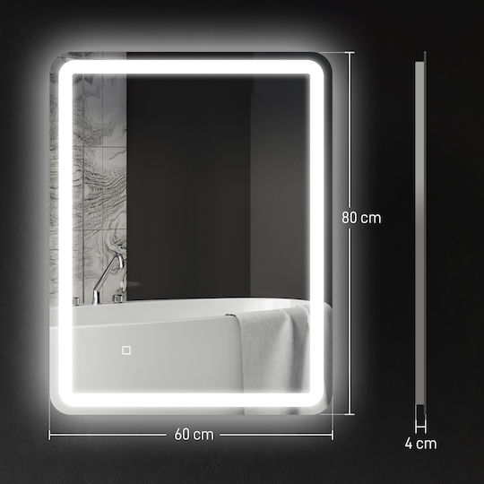 HomCom Bathroom Mirror Led Touch 60x80cm White