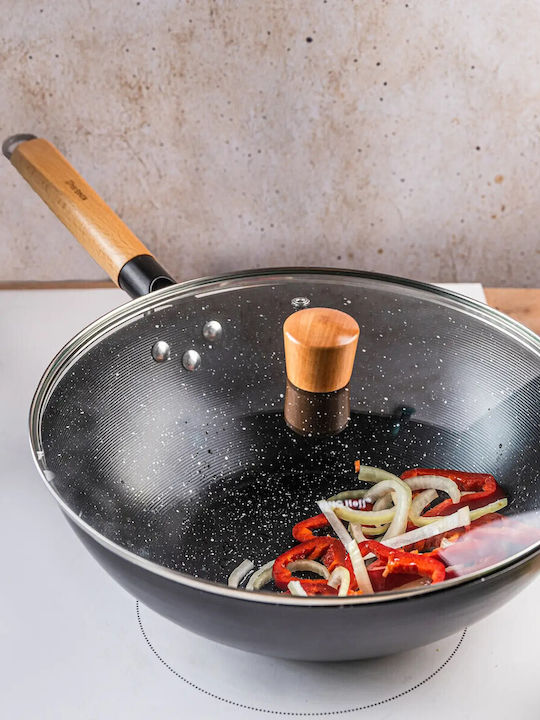 KING Hoff Wok από Αλουμίνιο Με Καπάκι με Επίστρωση από Πέτρα 30cm