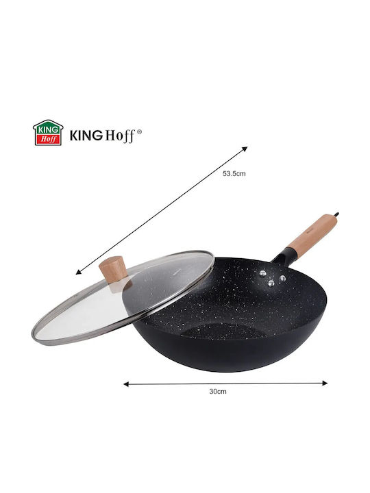 KING Hoff Wok από Αλουμίνιο Με Καπάκι με Επίστρωση από Πέτρα 30cm