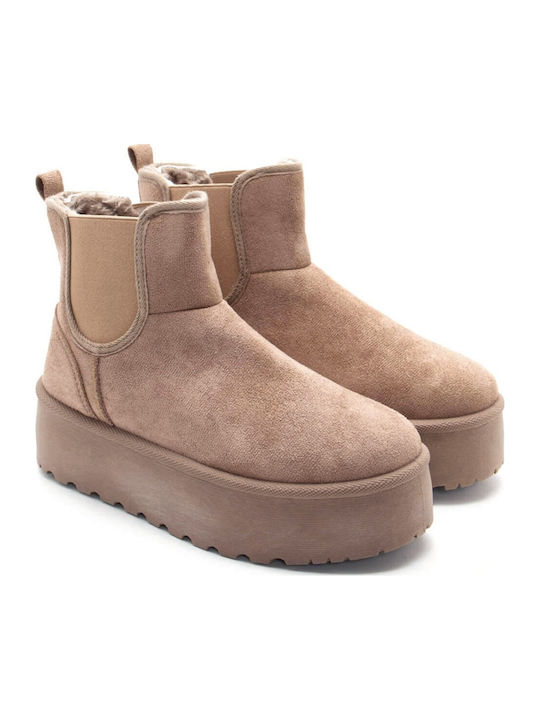 Suede Women's Ankle Boots with Fur Brown