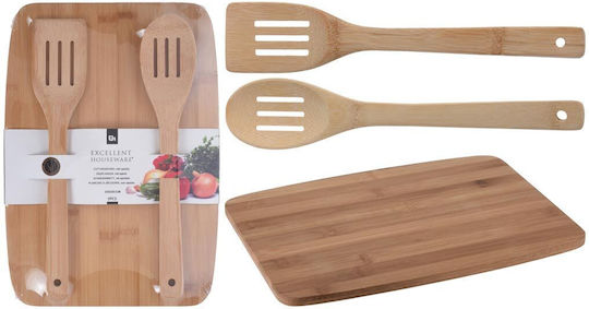 Excellent Houseware Rectangular Bamboo Chopping Board Set with Spoons Brown 32.5x23cm 3pcs