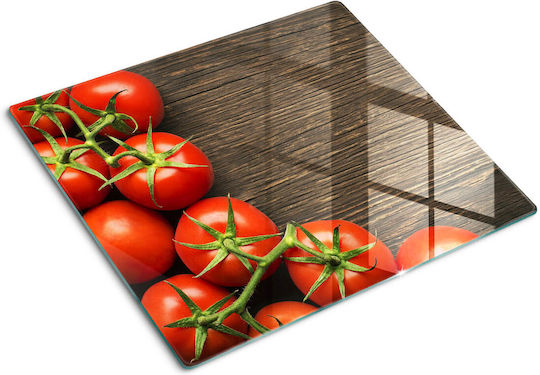 Schneidebrett Schutzplatte Für Küchenarbeitsplatte Aus Gehärtetem Glas Mit Tomaten Oben Holz 60x52 Cm