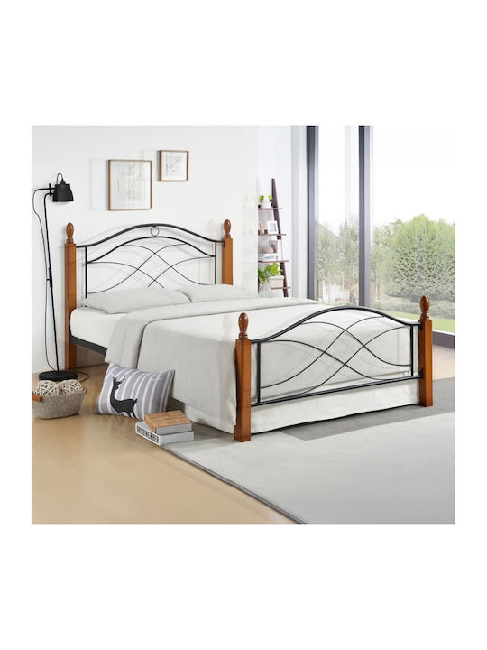 Polanian Single Metal Bed Walnut-Black with Slats for Mattress 90x190cm