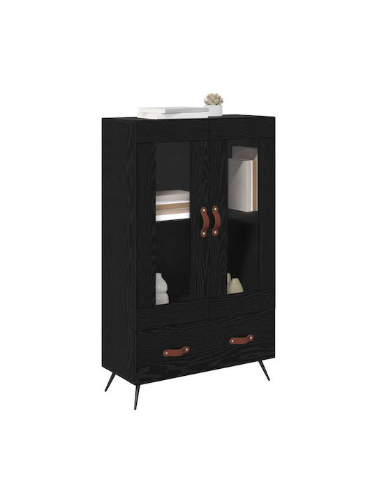 Highboard Wand Wohnzimmer Vitrine aus Holz & Metall mit Glas Black Beech 69.5x31x115cm