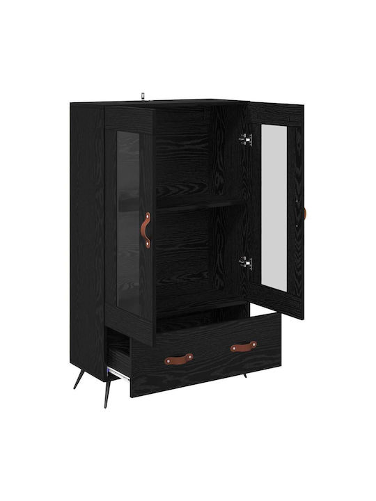 Highboard Wand Wohnzimmer Vitrine aus Holz & Metall mit Glas Black Beech 69.5x31x115cm