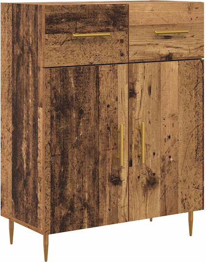 Bodenstehende Highboard-Wohnzimmervitrine aus Spanplatte Altholz 69,5x34x180cm