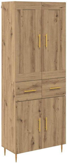 Highboard Wohnzimmer-Standvitrine aus Spanplatte Artisan Oak 69,5 x 34 x 180 cm