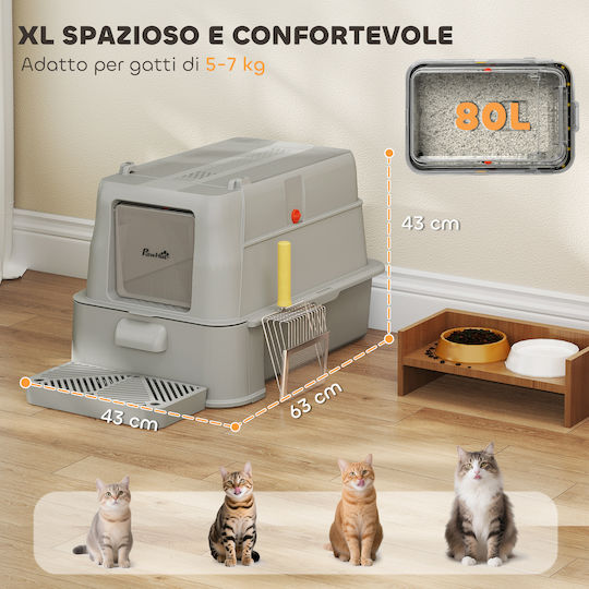 Pawhut Cat Toilet Closed with Filter Gray L63 x W43 x H43cm