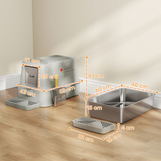 Pawhut Cat Toilet Closed with Filter Gray L63 x W43 x H43cm