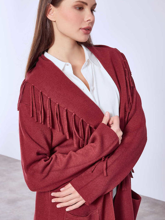 Celestino Cardigan Pentru Femei Cu Franjuri Burgundy
