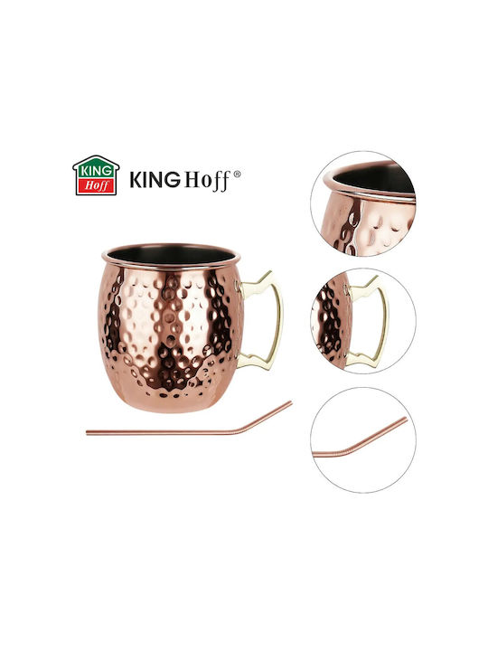 KING Hoff Set Gläser Cocktail/Trinken aus Edelstahl mit Strohhalm 500ml 2Stück