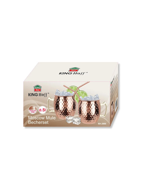 KING Hoff Set Gläser Cocktail/Trinken aus Edelstahl mit Strohhalm 500ml 2Stück