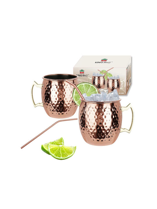 KING Hoff Set Gläser Cocktail/Trinken aus Edelstahl mit Strohhalm 500ml 2Stück