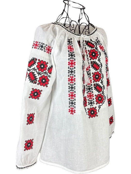 Bluza Damă Bumbac Mânecă Lungă Alb Negru Mahon