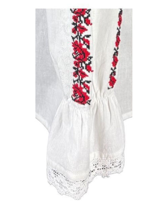 Bluza Damă Din Bumbac Cu Mânecă 3/4 Alb Optic Roșu Cireș