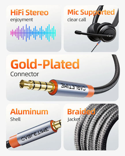 Cabletime 3.5mm Jack Audio Cable 3.5mm Male - 3.5mm Male Black 1.5m With Gold Plated Terminals CT-AM35M-AG1.5