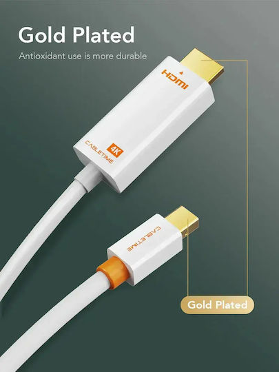 Cabletime Cable DisplayPort male - 1m Λευκό (CT-AV588-03G4K)