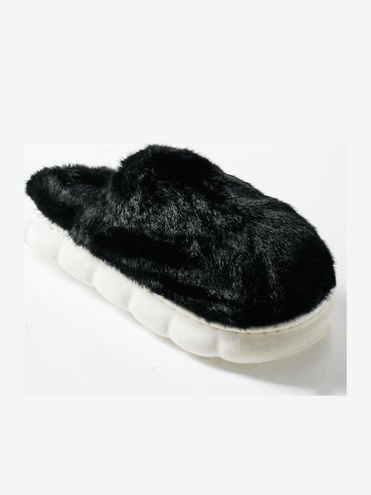 Winter Women's Slippers with Fur Black