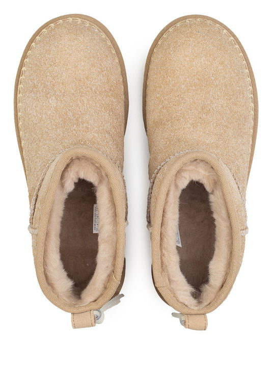 Classic Ultra Mini Stiefeletten Damen mit Pelz Beige