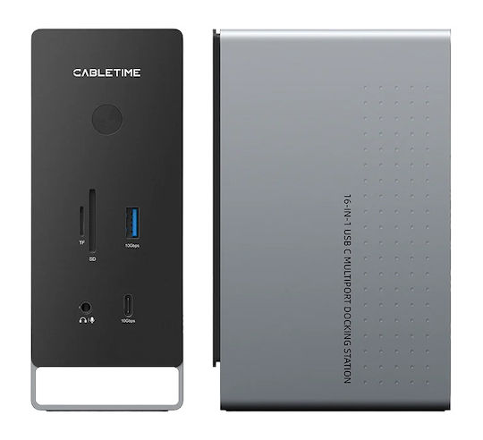Cabletime USB-C Docking Station mit HDMI/DisplayPort 4K PD Ethernet und Verbindung 3 Monitore Gray (CT-DK181-AG)