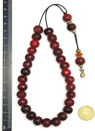 Roloi Komboloi Graven Horn Worry Beads with 29 Beads Burgundy 29cm
