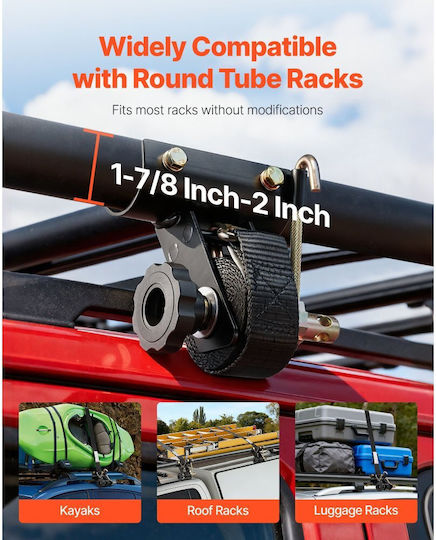 Vevor Ratchet Straps Ladder Base Round Tube 47.6-50.8 Mm Black Width 38 Mm x Length 2.25 M Black Ladder Straps Double J-hooks Heavy Duty Load 226.8 Kg Cargo Tie Down Strap Buckle 2 Pieces
