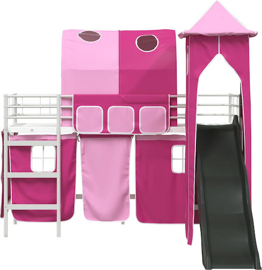 Pat pentru Copii Loft Bed Single Fuchsia pentru Saltea 90x190cm