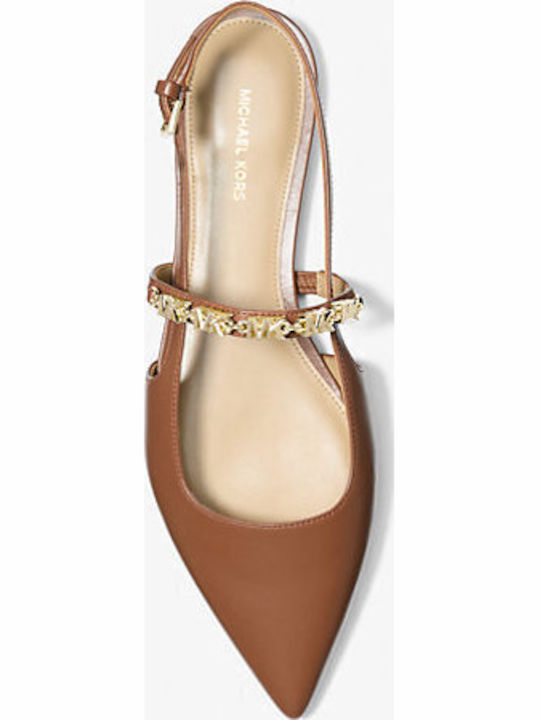 Flex Δερμάτινες Γυναικείες Μπαλαρίνες Slingback με Λουράκι σε Ταμπά Χρώμα