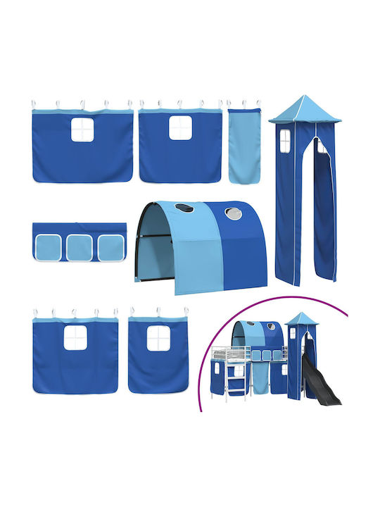 Pat pentru Copii Loft Bed Single Albastru pentru Saltea 90x190cm
