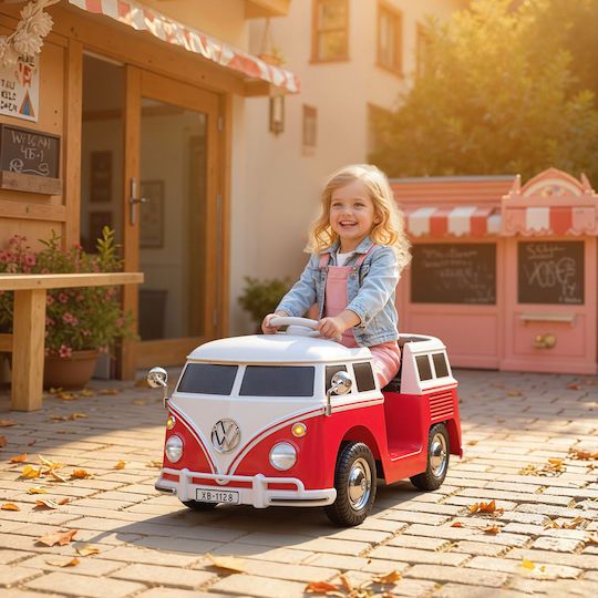 VW T1 Campingbus Едноместен с Дистанционно Управление Лицензиран 12 Волта Червен за 3+ Години