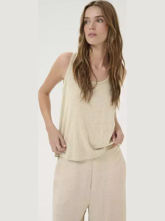 Women's Summer Blouse Linen Sleeveless Oatmeal Melange